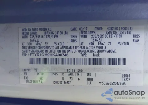 2017 Ford Transit-250 from USA, damaged, VIN 1FTYR1CM9HKA90746